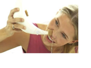 Neti pot used for nasal irrigation — figure from Dr. Jones's sinus irrigation archive